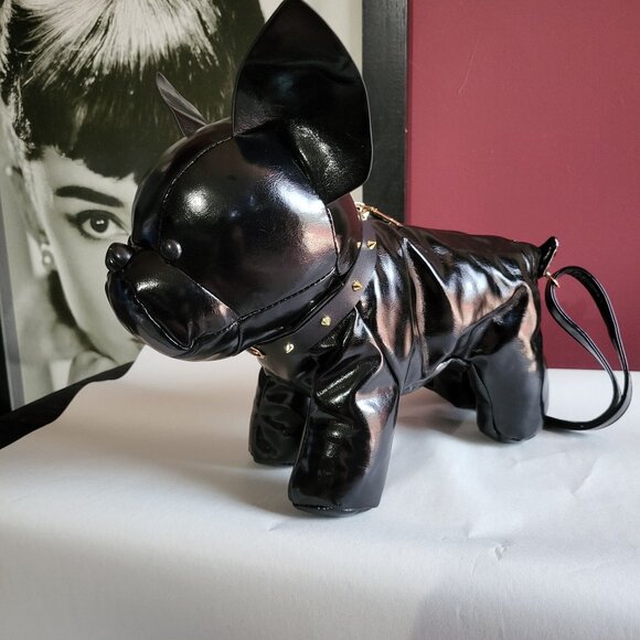NWT VEGAN BLACK PATENT LEATHER DOG HANDBAG - Picture 1 of 6